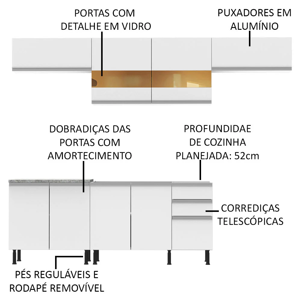 Armário de Cozinha Completa 280cm Branco Mariana Madesa 02SR - Image 3
