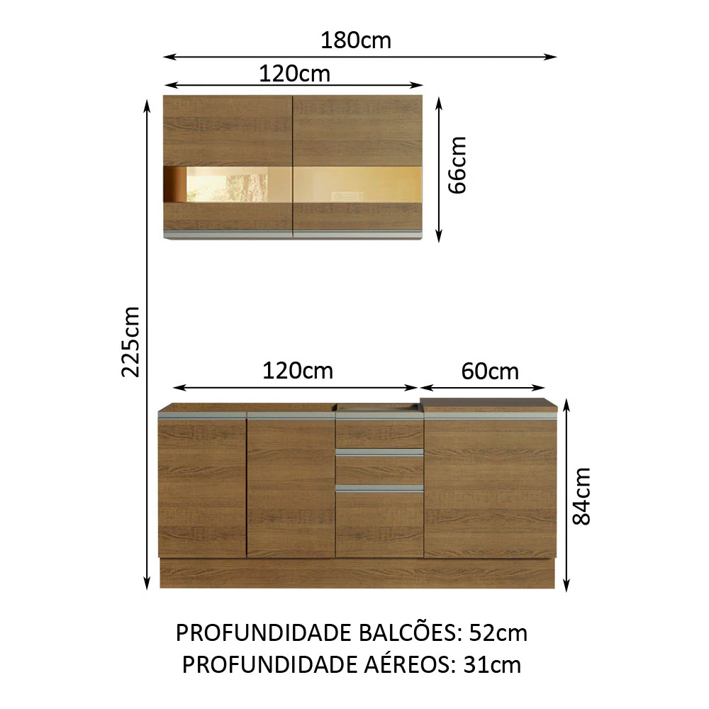 Armário de Cozinha Compacta 180cm Rustic Milão Madesa 02 - Image 3