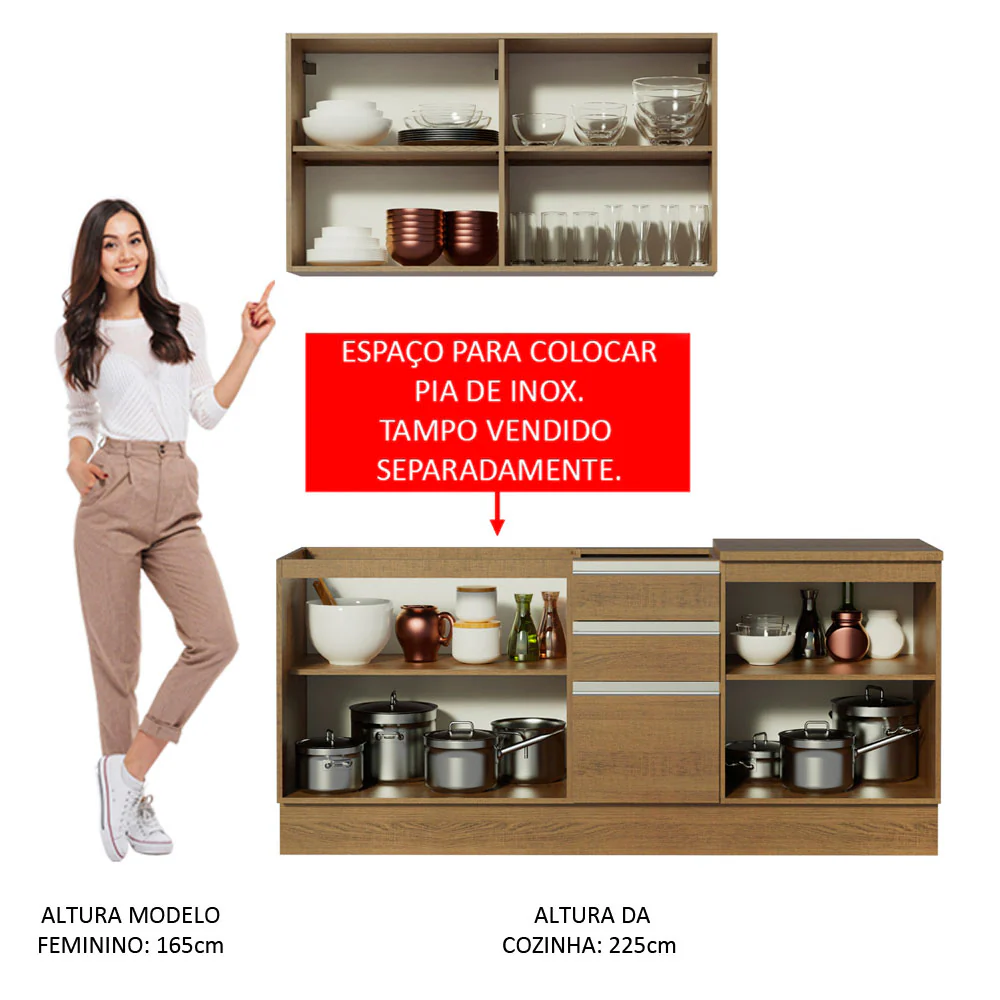 Armário de Cozinha Compacta 180cm Rustic Milão Madesa 02 - Image 5