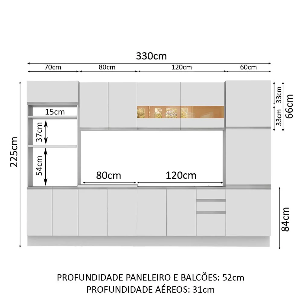 Armário de Cozinha Completa 330cm Branco Olimpia Madesa 02 - Image 3