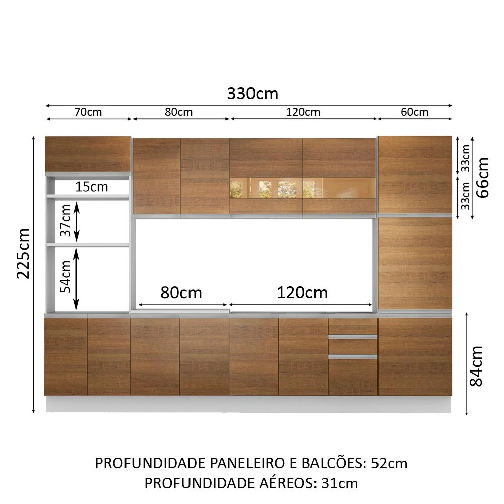 Armário de Cozinha Completa 330cm Branco/Rustic Olimpia Madesa 02 - Image 3
