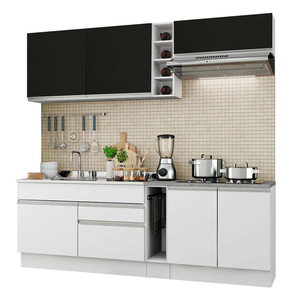 Armário de Cozinha Completa 220cm Branco/Branco/Preto Parma Madesa 03 - Image 2