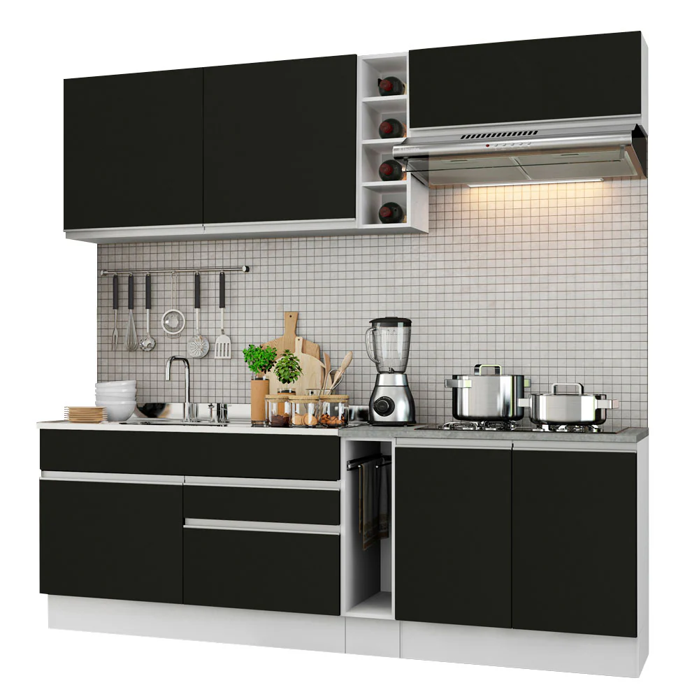 Armário de Cozinha Completa 220cm Branco/Preto Parma Madesa 03 - Image 2