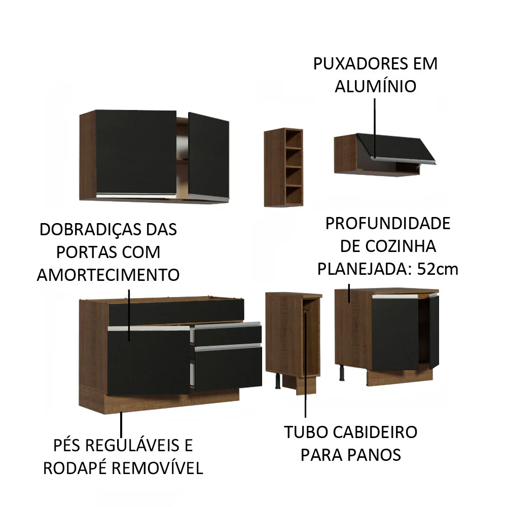Armário de Cozinha Completa 220cm Rustic/Preto Parma Madesa 03 - Image 4