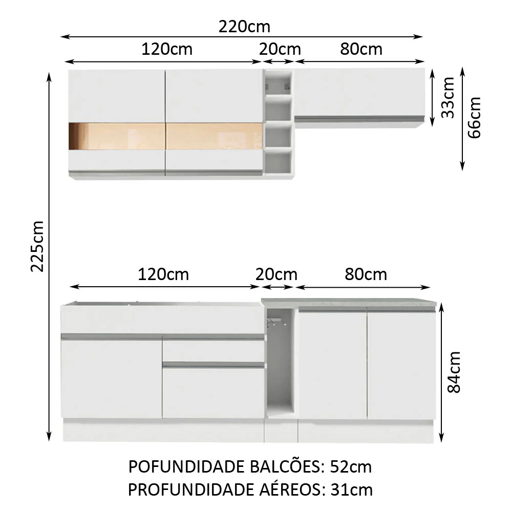 Armário de Cozinha Completa 220cm Branco Parma Madesa 02 - Image 3