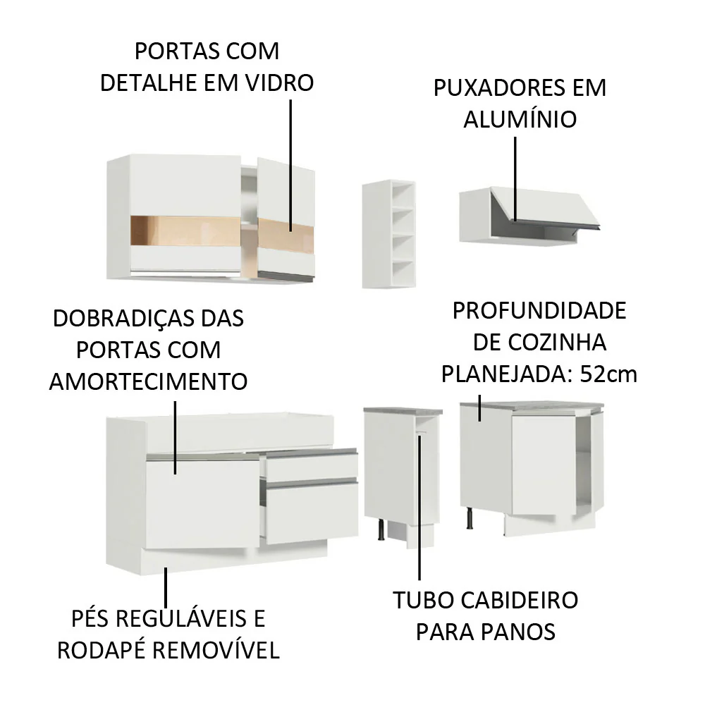 Armário de Cozinha Completa 220cm Branco Parma Madesa 02 - Image 4