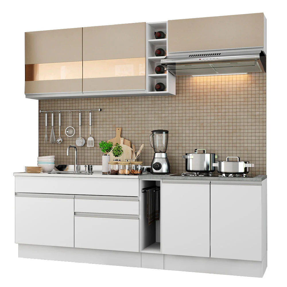 Armário de Cozinha Completa 220cm Branco/Branco/Crema Parma Madesa 02 - Image 2
