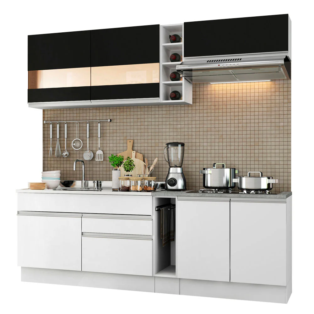 Armário de Cozinha Completa 220cm Branco/Branco/Preto Parma Madesa 02 - Image 2
