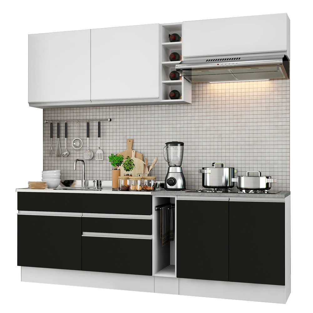 Armário de Cozinha Completa 220cm Branco/Preto/Branco Parma Madesa 03 - Image 2