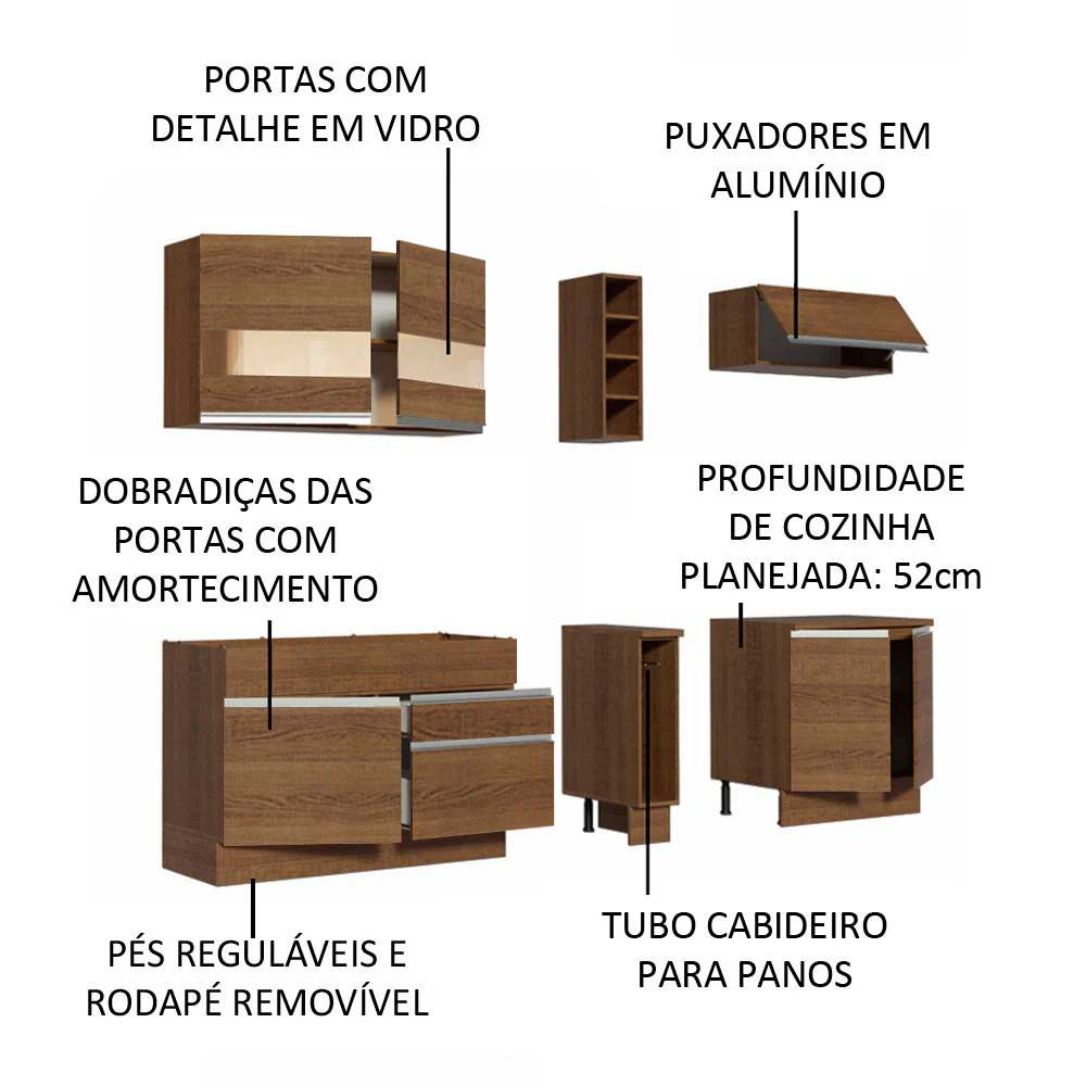 Armário de Cozinha Completa 220cm Rustic Parma Madesa 02 - Image 4