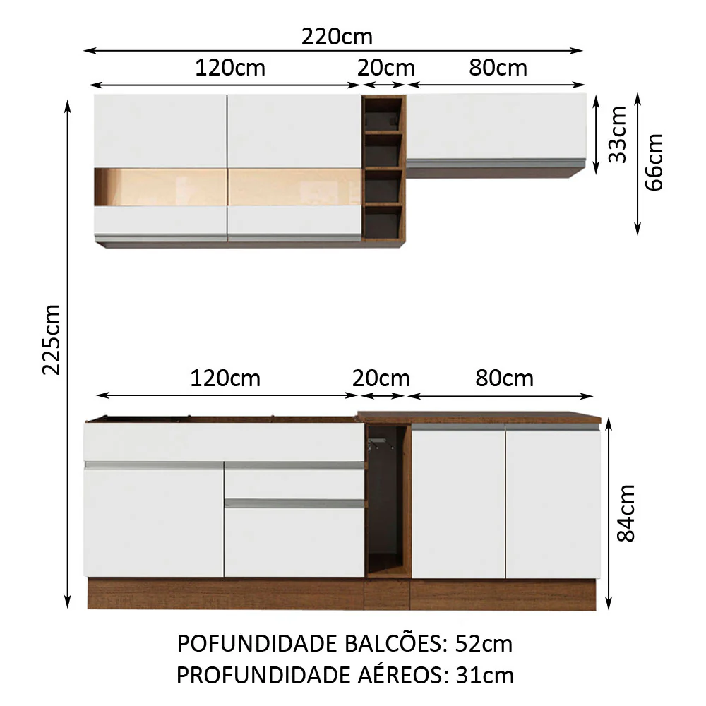Armário de Cozinha Completa 220cm Rustic/Branco Parma Madesa 02 - Image 3