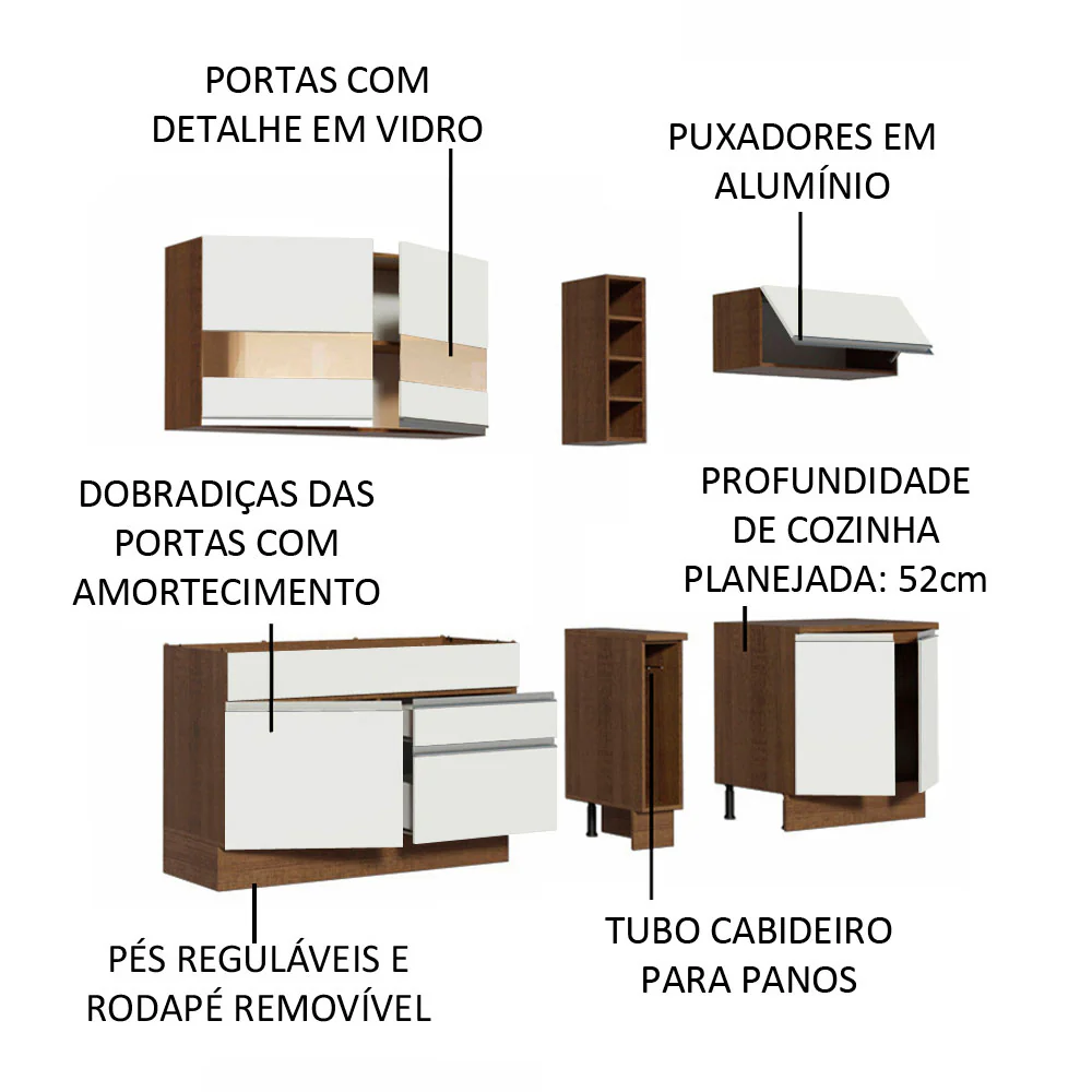Armário de Cozinha Completa 220cm Rustic/Branco Parma Madesa 02 - Image 4