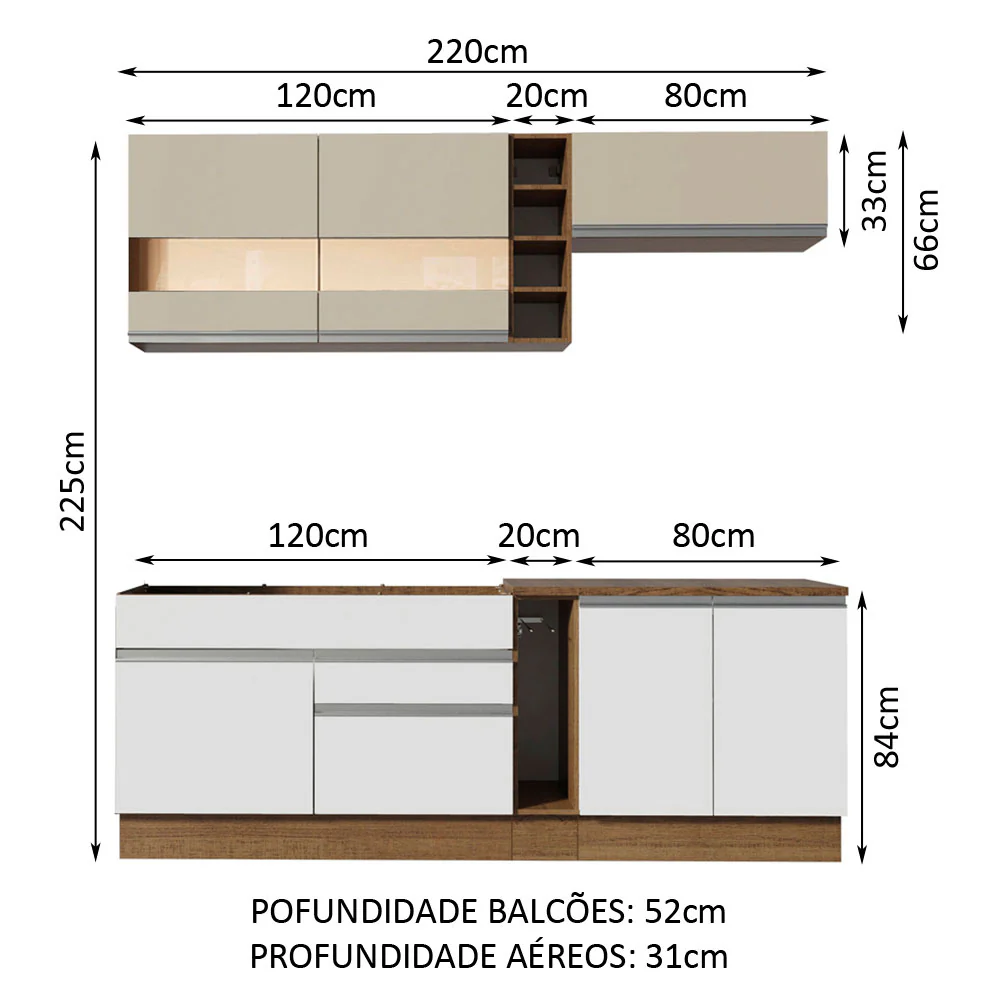 Armário de Cozinha Completa 220cm Branco/Rustic/Crema Parma Madesa 02 - Image 3