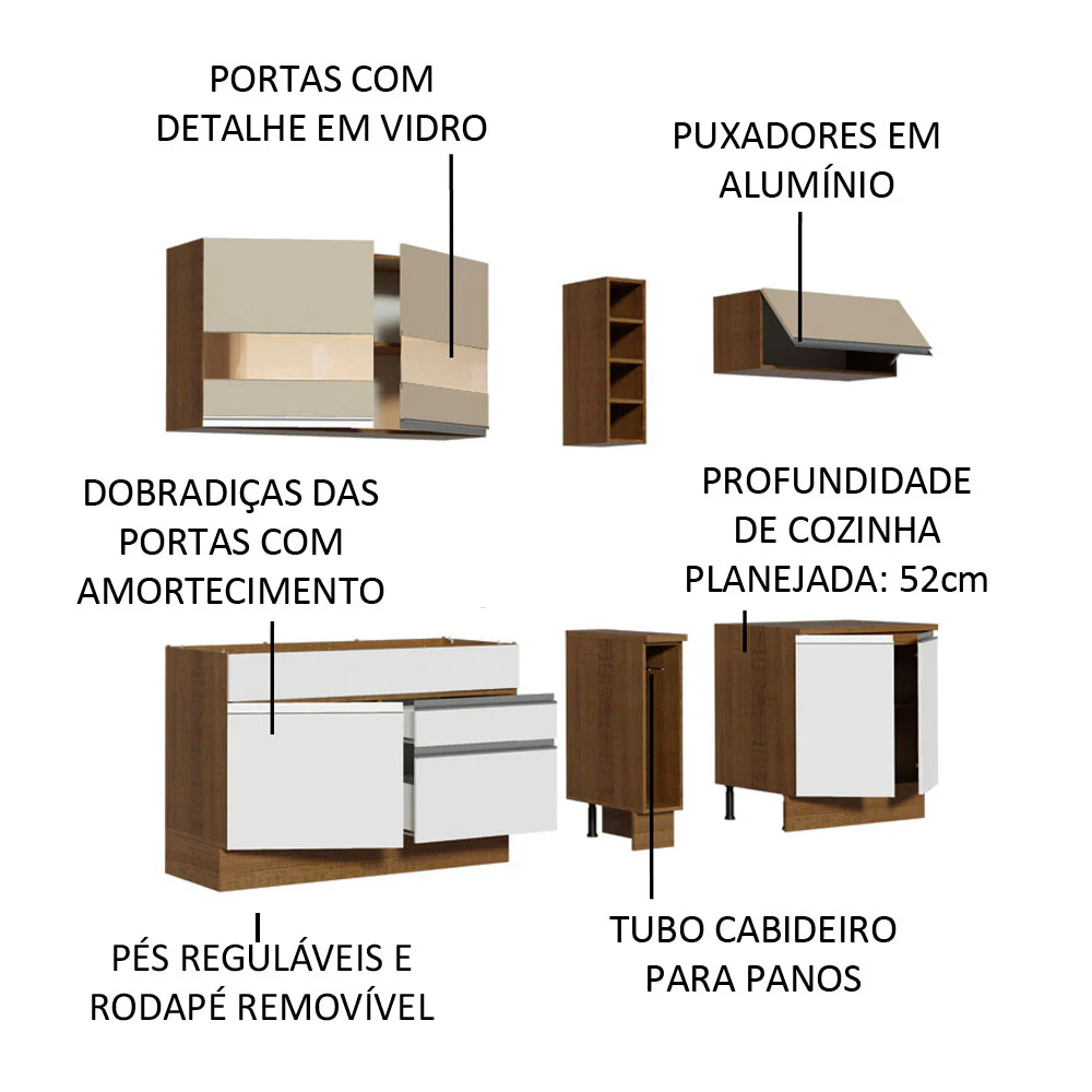 Armário de Cozinha Completa 220cm Branco/Rustic/Crema Parma Madesa 02 - Image 4