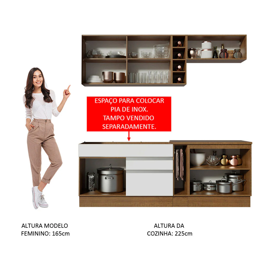 Armário de Cozinha Completa 220cm Branco/Rustic/Crema Parma Madesa 02 - Image 5