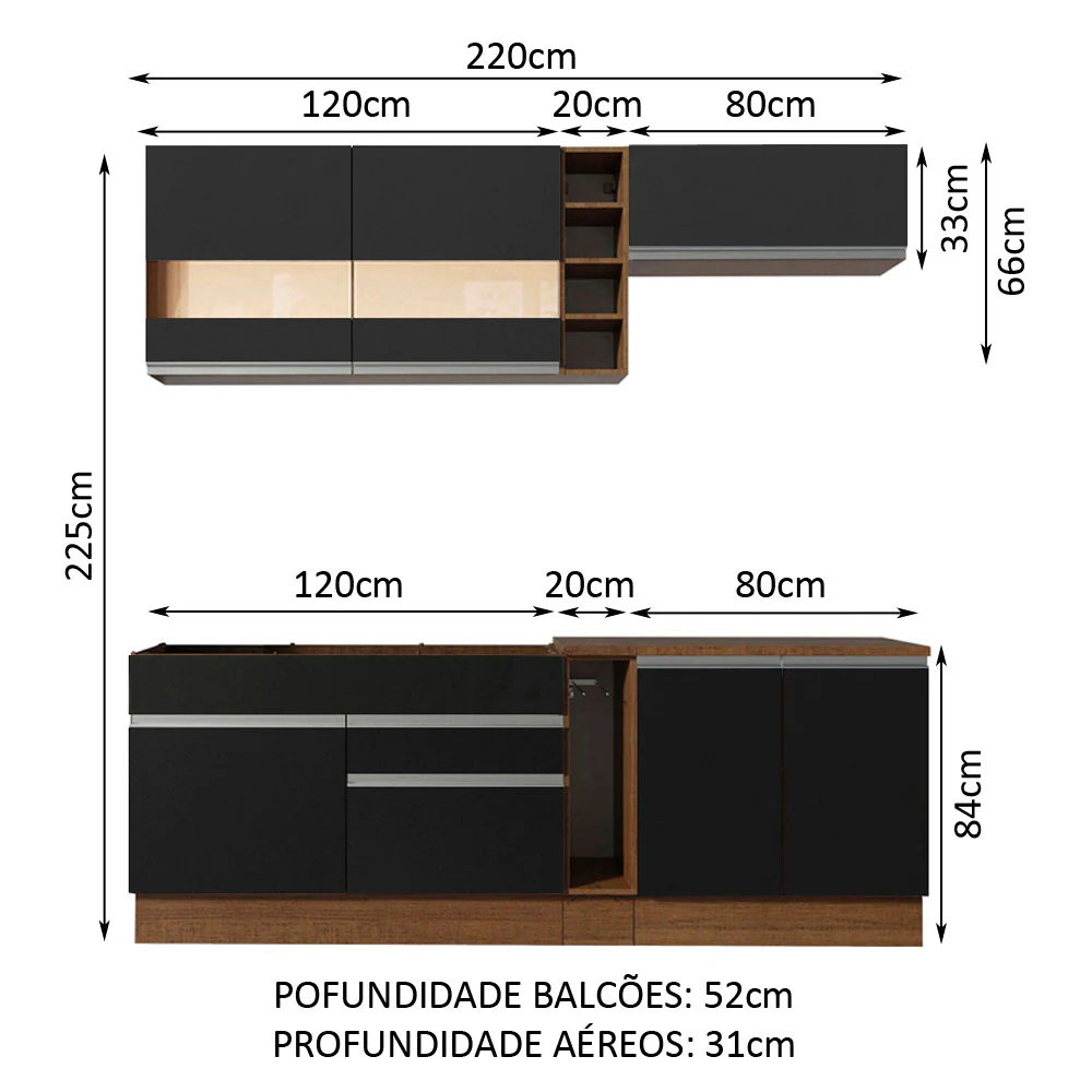 Armário de Cozinha Completa 220cm Rustic/Preto Parma Madesa 02 - Image 3