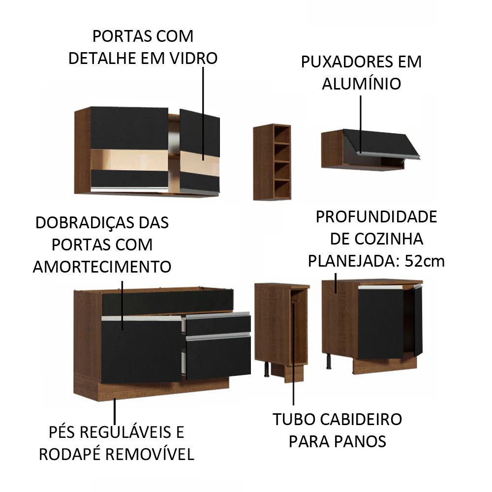 Armário de Cozinha Completa 220cm Rustic/Preto Parma Madesa 02 - Image 4