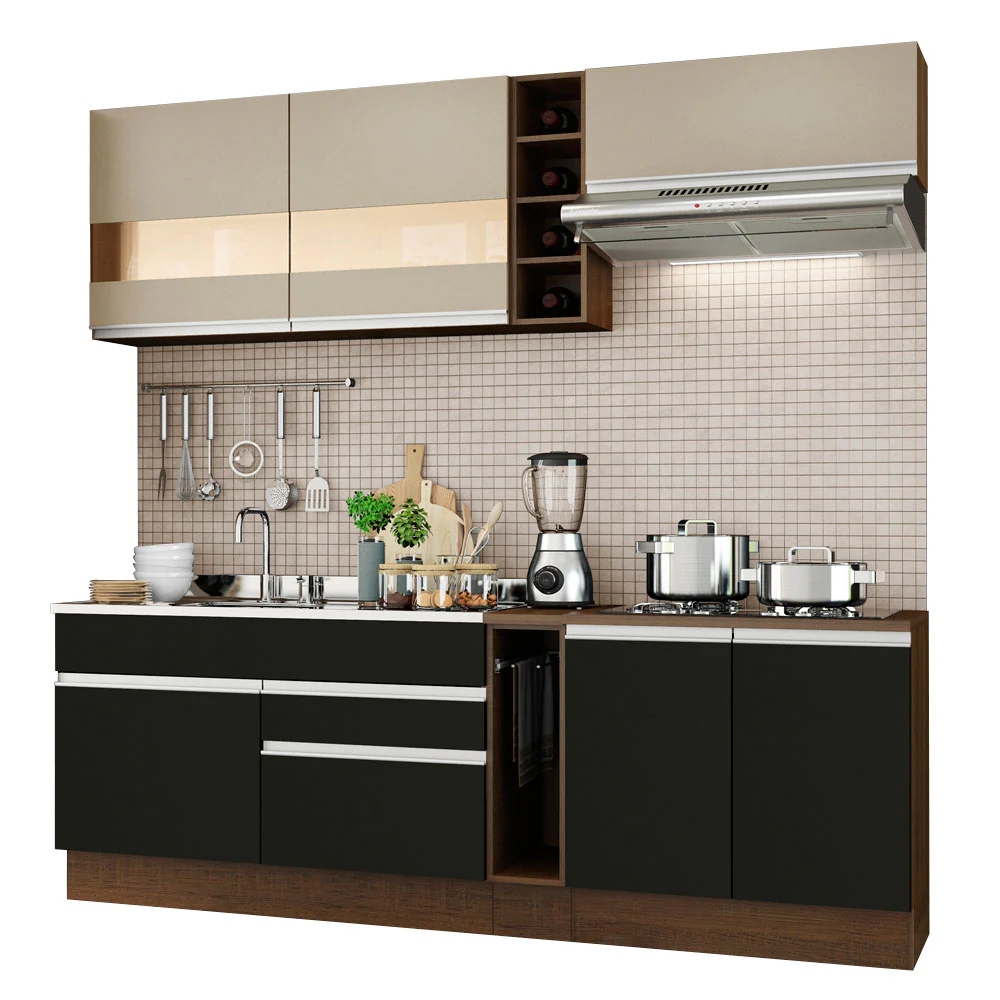 Armário de Cozinha Completa 220cm Rustic/Preto/Crema Parma Madesa 02 - Image 2