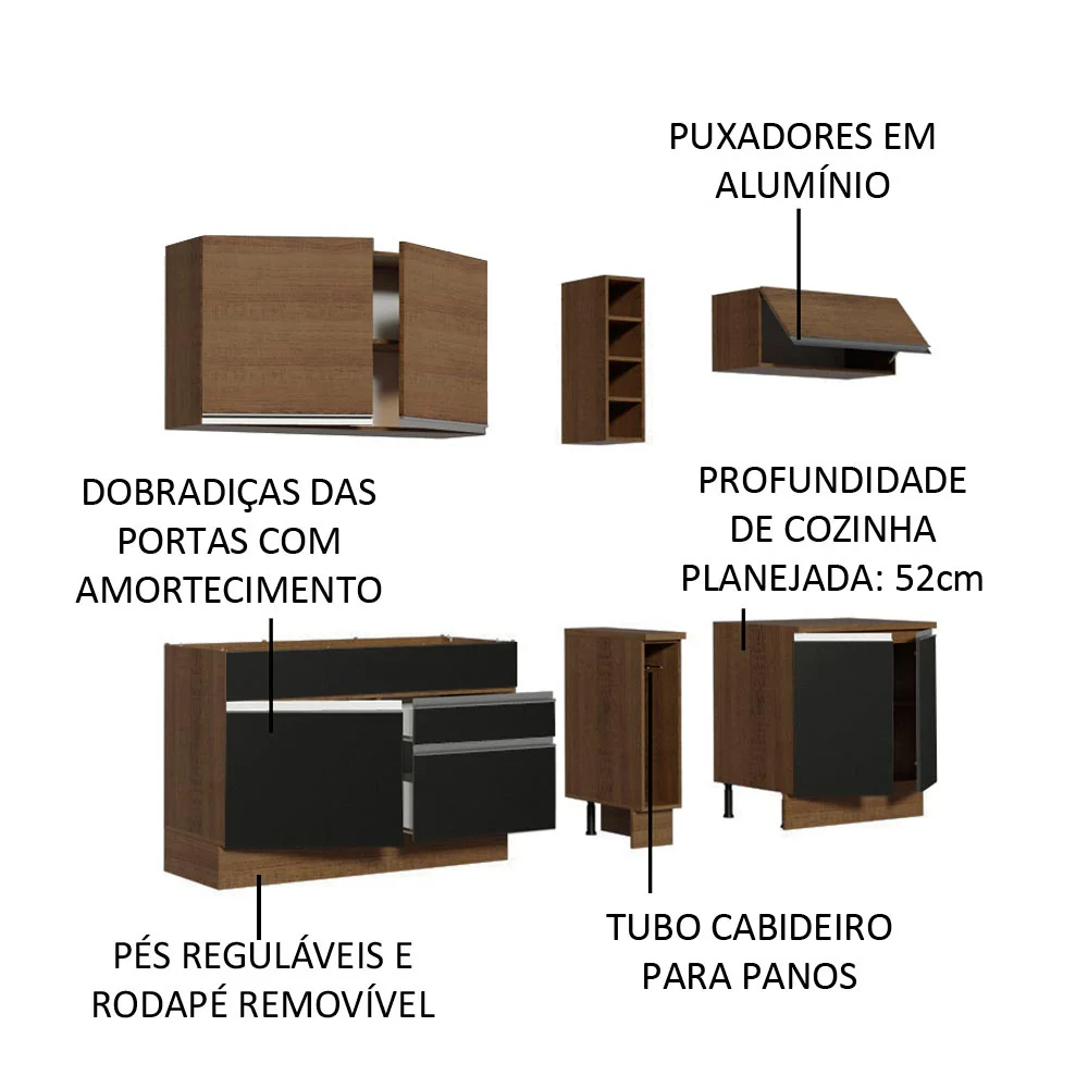 Armário de Cozinha Completa 220cm Rustic/Preto/Rustic Parma Madesa 03 - Image 4
