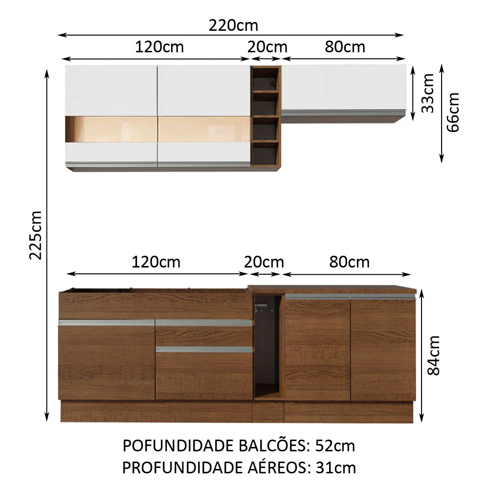 Armário de Cozinha Completa 220cm Rustic/Rustic/Branco Parma Madesa 02 - Image 3