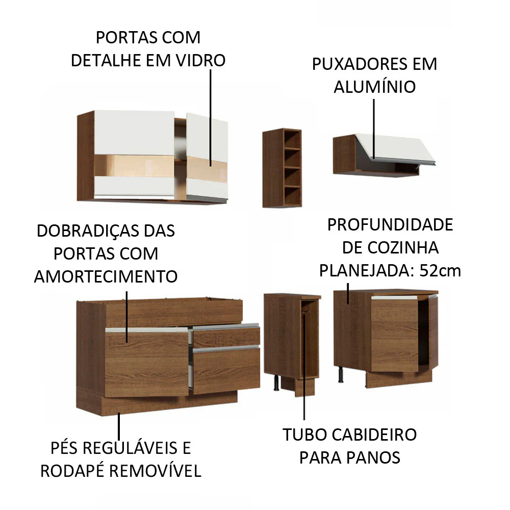 Armário de Cozinha Completa 220cm Rustic/Rustic/Branco Parma Madesa 02 - Image 4
