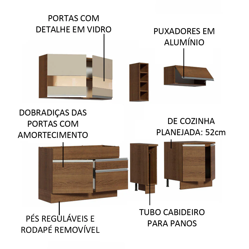 Armário de Cozinha Completa 220cm Rustic/Rustic/Crema Parma Madesa 02 - Image 4
