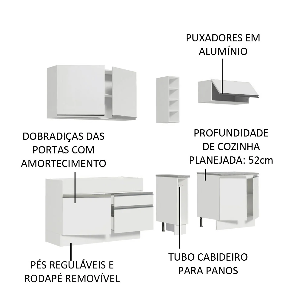 Armário de Cozinha Completa 220cm Branco Parma Madesa 03 - Image 4
