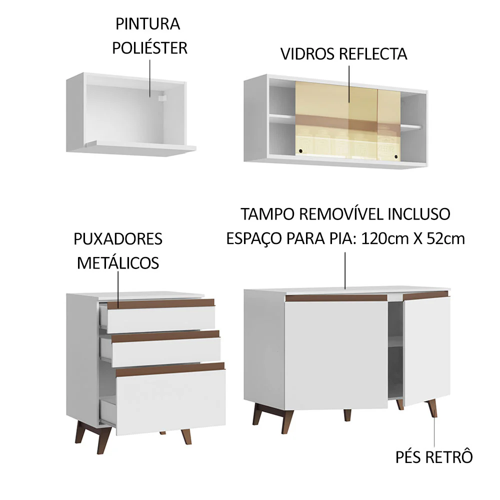 Armário de Cozinha Compacta 180cm Branco Reims Madesa 01 - Image 4