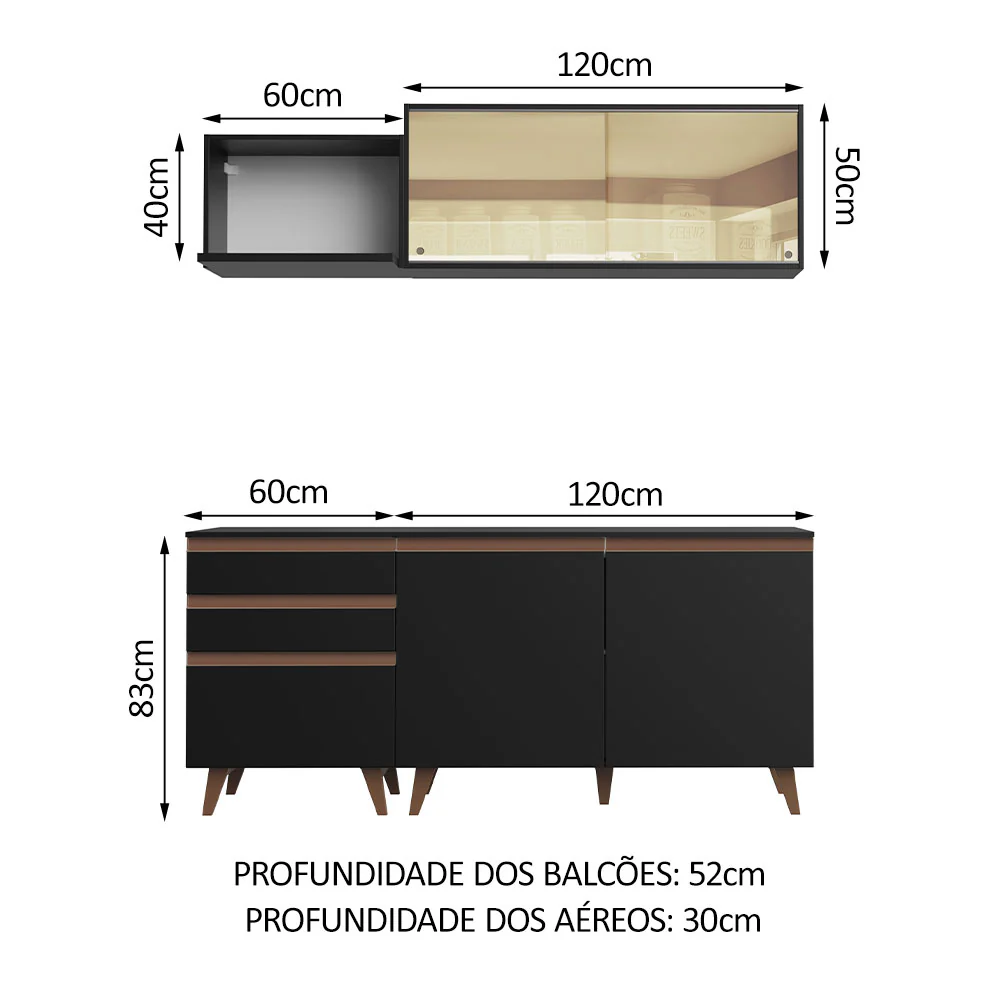 Armário de Cozinha Compacta 180cm Preto Reims Madesa 01 - Image 3