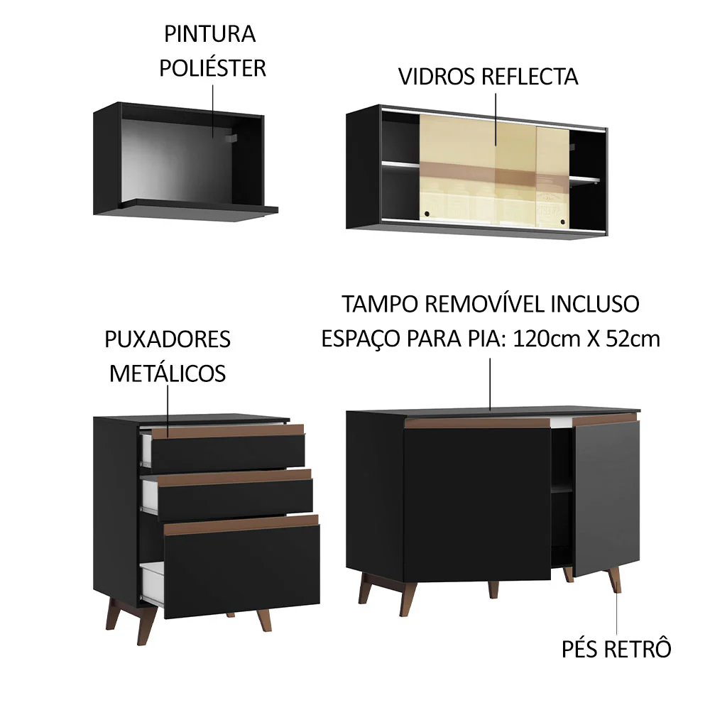 Armário de Cozinha Compacta 180cm Preto Reims Madesa 01 - Image 4