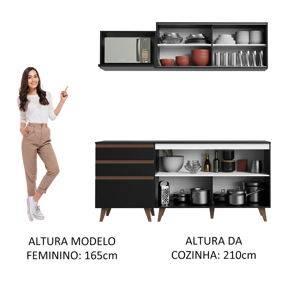 Armário de Cozinha Compacta 180cm Preto Reims Madesa 01 - Image 5