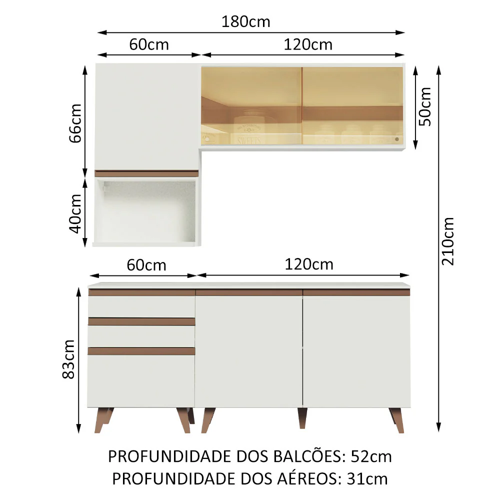 Armário de Cozinha Compacta 180cm Branco Reims Madesa 02 - Image 3