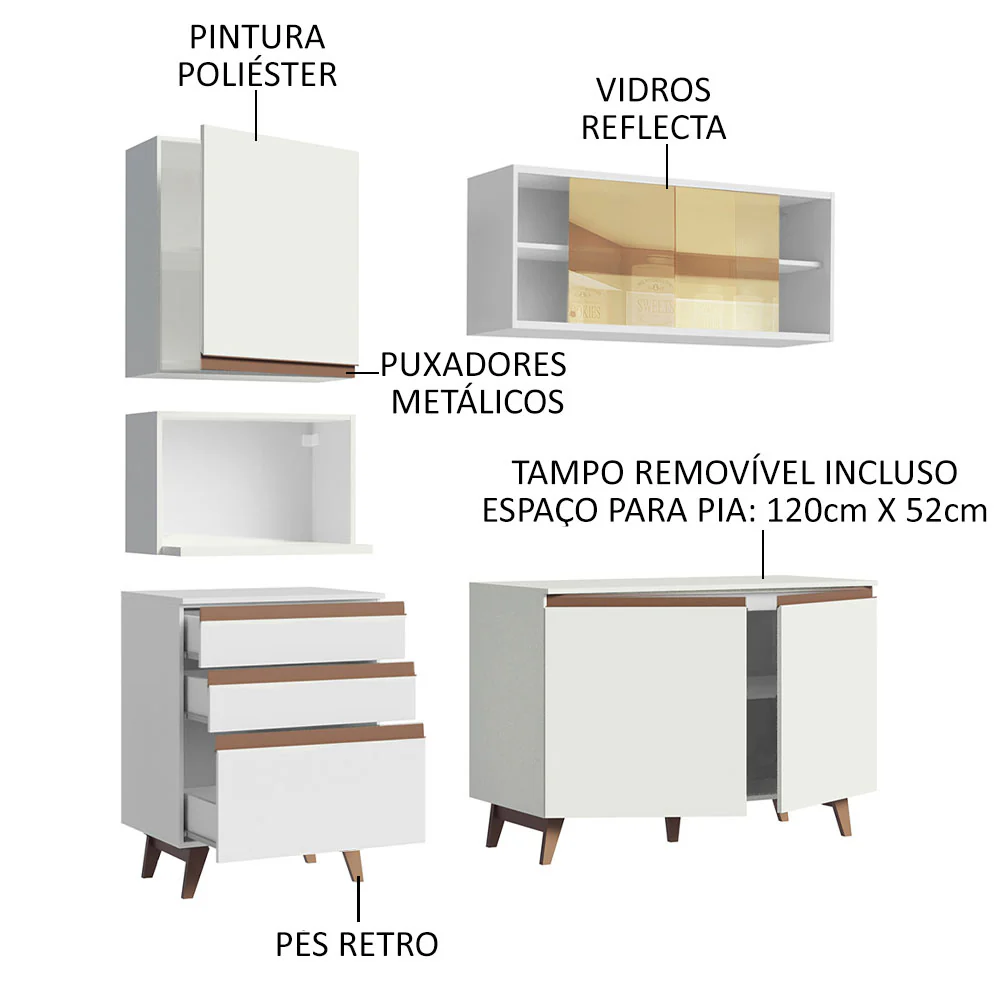Armário de Cozinha Compacta 180cm Branco Reims Madesa 02 - Image 4