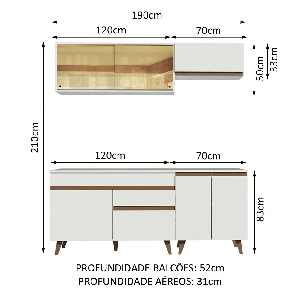 Armário de Cozinha Compacta 190cm Branco Reims Madesa 01 - Image 3