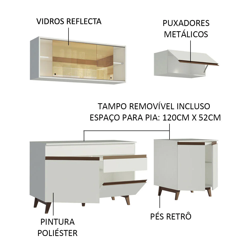 Armário de Cozinha Compacta 190cm Branco Reims Madesa 01 - Image 4