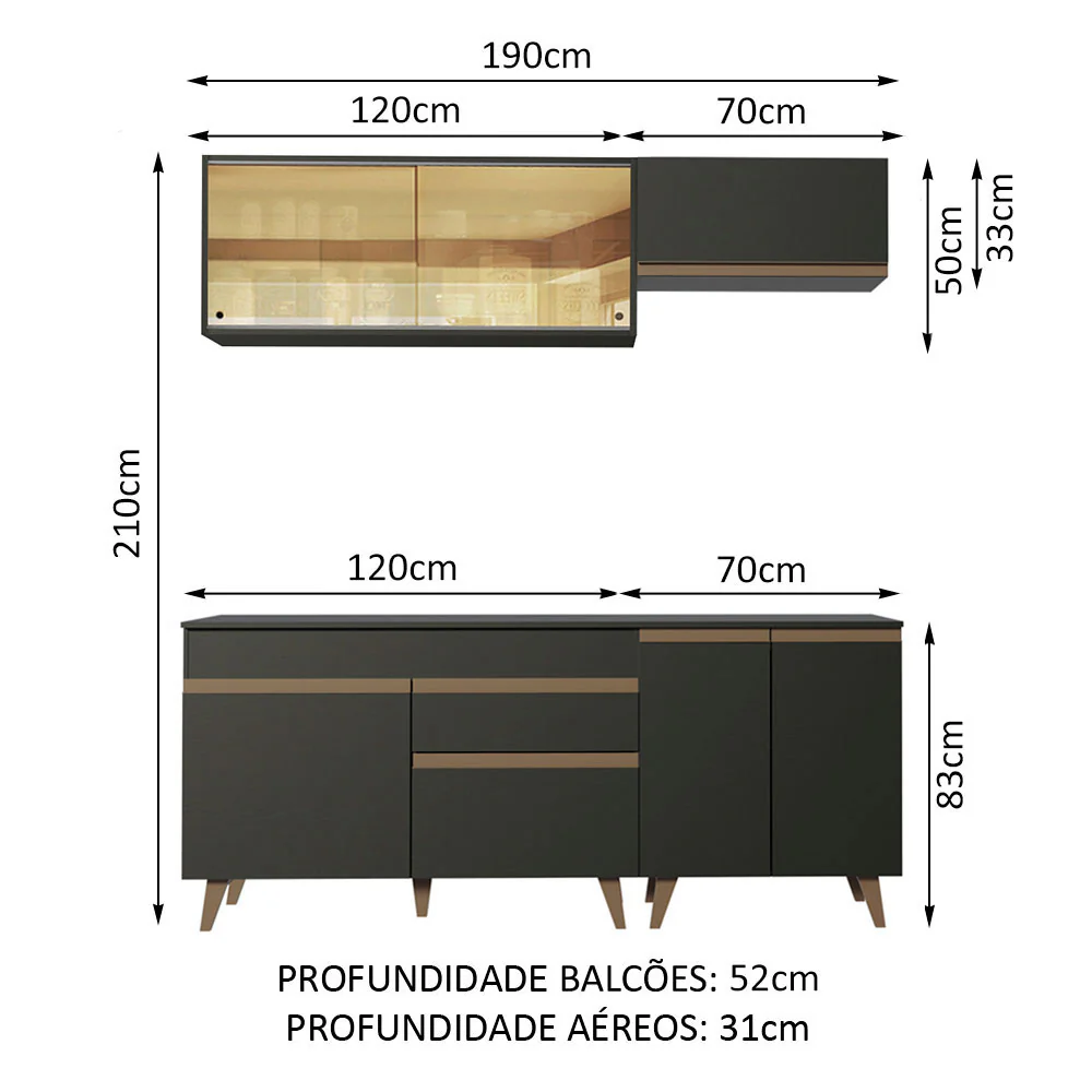 Armário de Cozinha Compacta 190cm Preto Reims Madesa 01 - Image 3