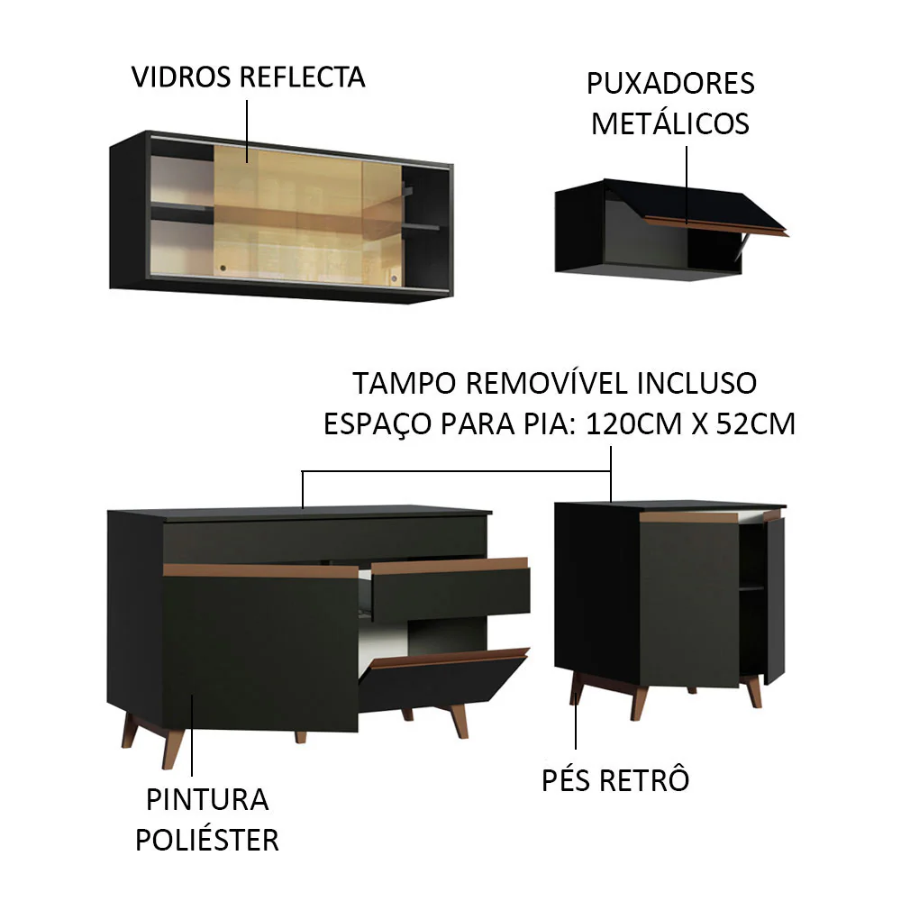 Armário de Cozinha Compacta 190cm Preto Reims Madesa 01 - Image 4