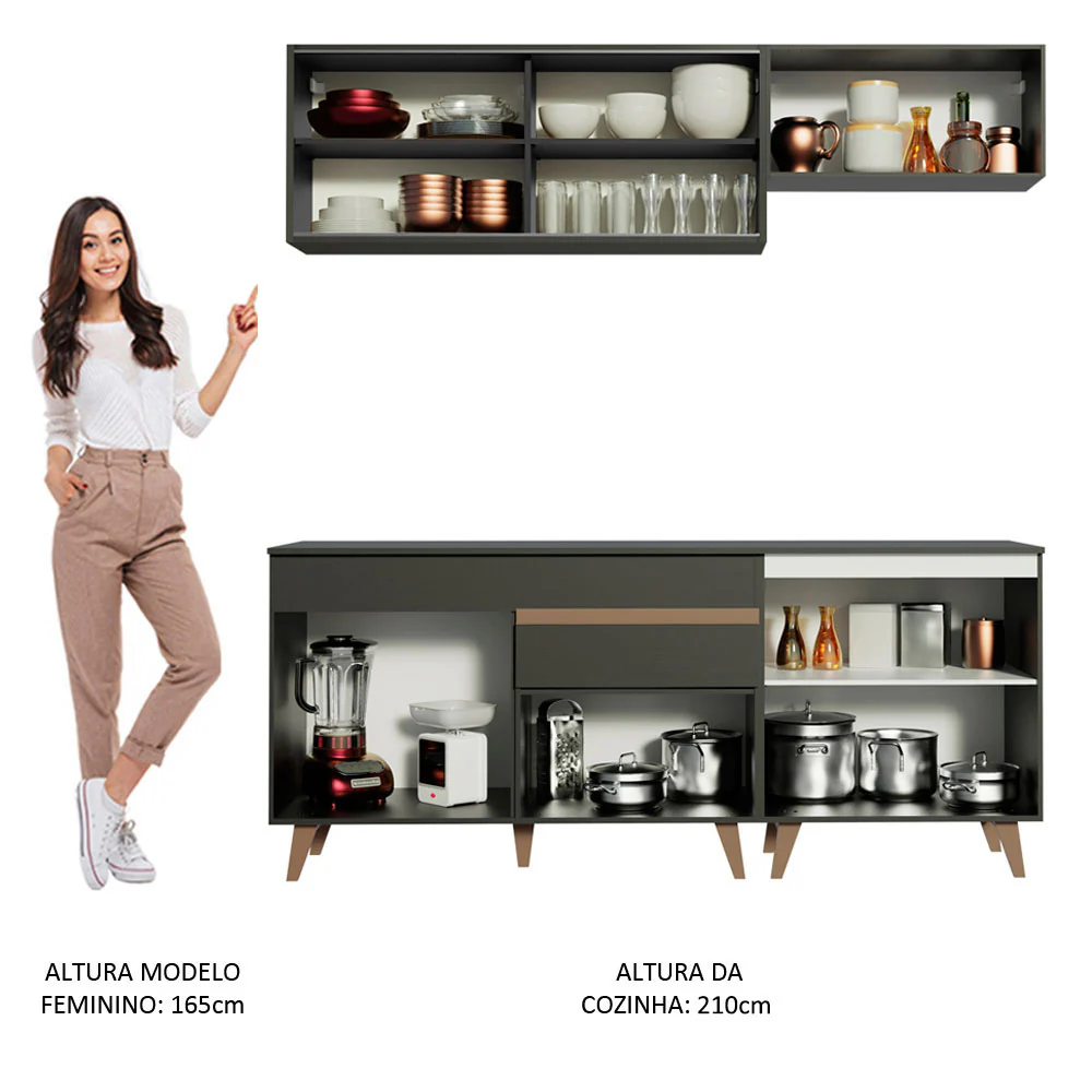Armário de Cozinha Compacta 190cm Preto Reims Madesa 01 - Image 5