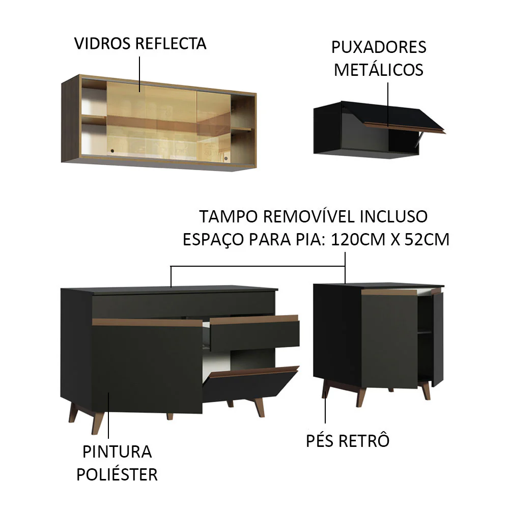 Armário de Cozinha Compacta 190cm Preto/Rustic Reims Madesa 01 - Image 4