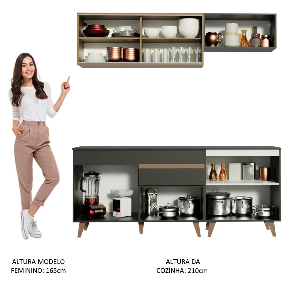 Armário de Cozinha Compacta 190cm Preto/Rustic Reims Madesa 01 - Image 5