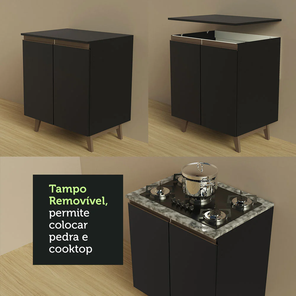 Armário de Cozinha Compacta 190cm Preto/Rustic Reims Madesa 01 - Image 9
