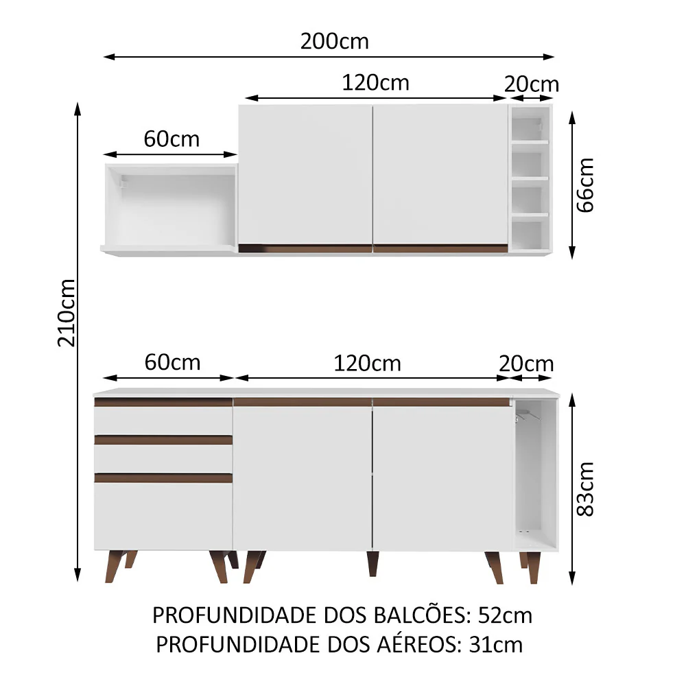 Armário de Cozinha Compacta 200cm Branco Reims Madesa 01 - Image 3