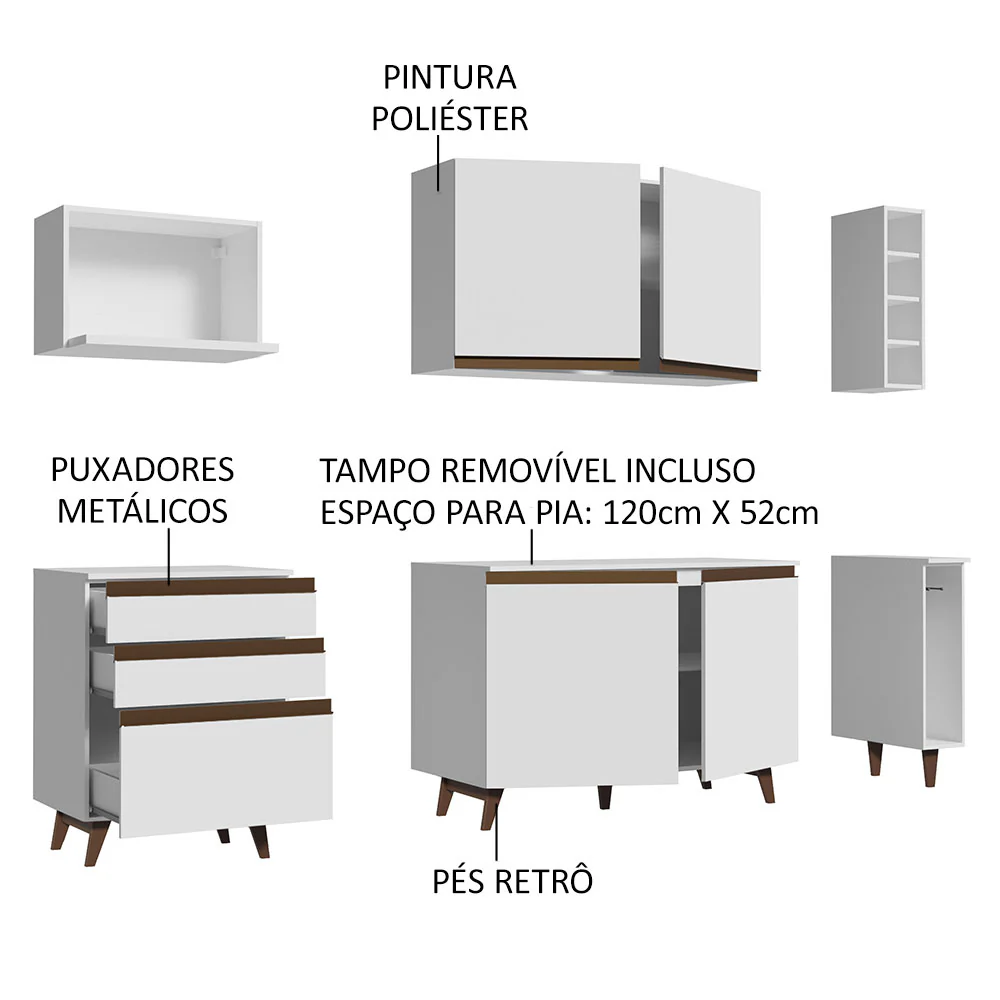 Armário de Cozinha Compacta 200cm Branco Reims Madesa 01 - Image 4