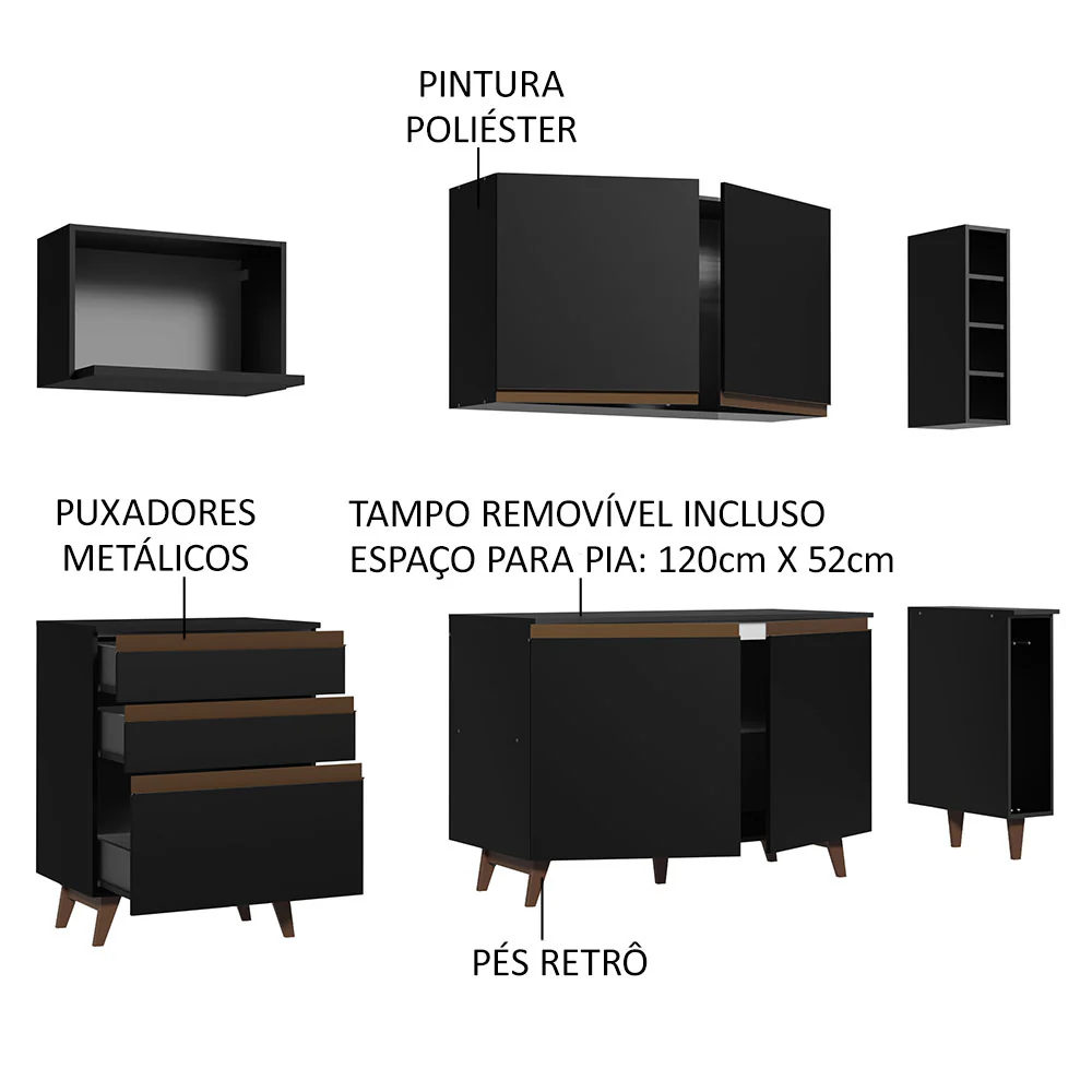 Armário de Cozinha Compacta 200cm Preto Reims Madesa 01 - Image 4