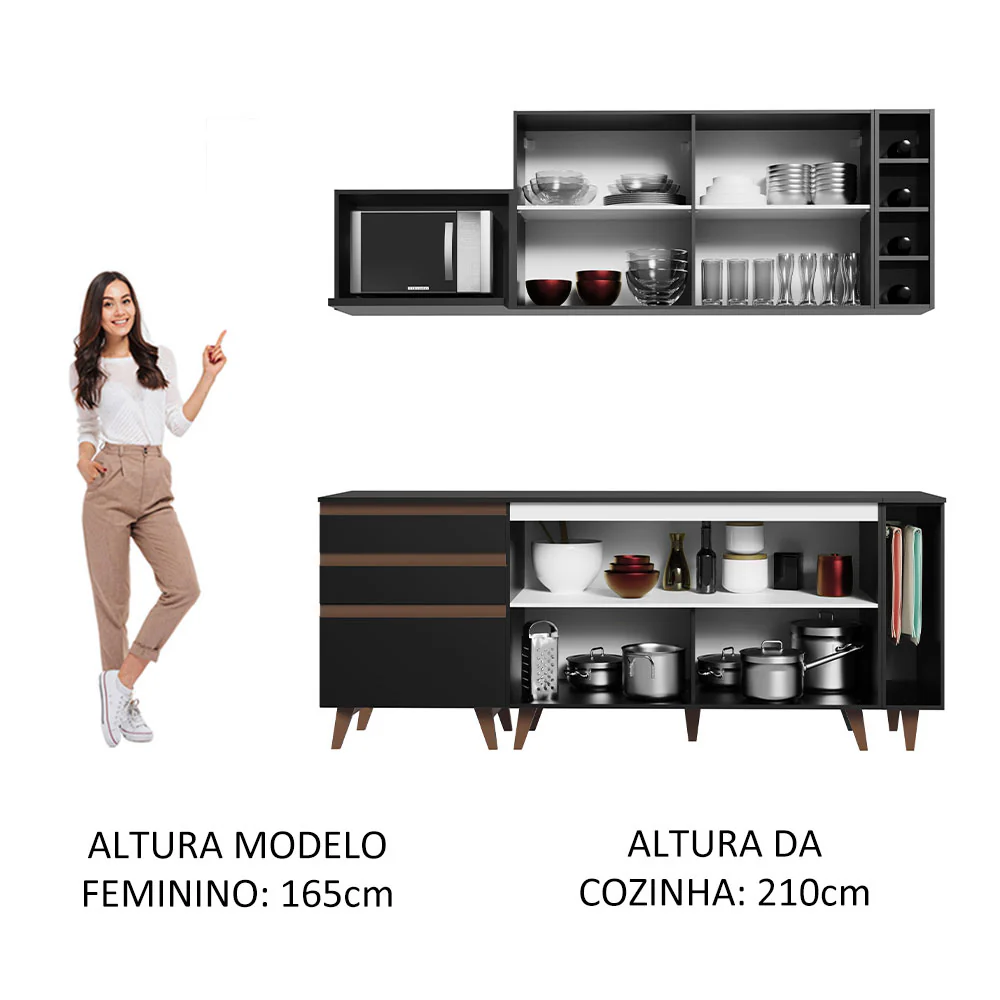 Armário de Cozinha Compacta 200cm Preto Reims Madesa 01 - Image 5