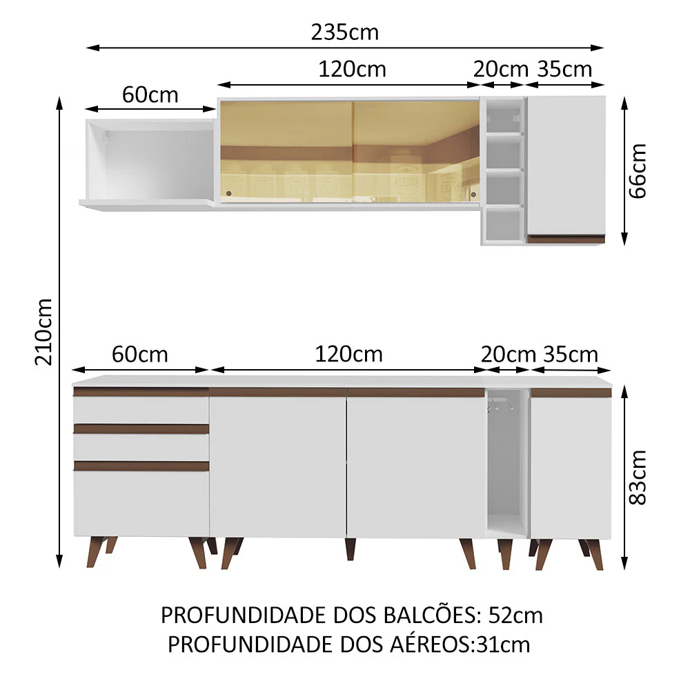 Armário de Cozinha Completa 235cm Branco Reims Madesa 01 - Image 3