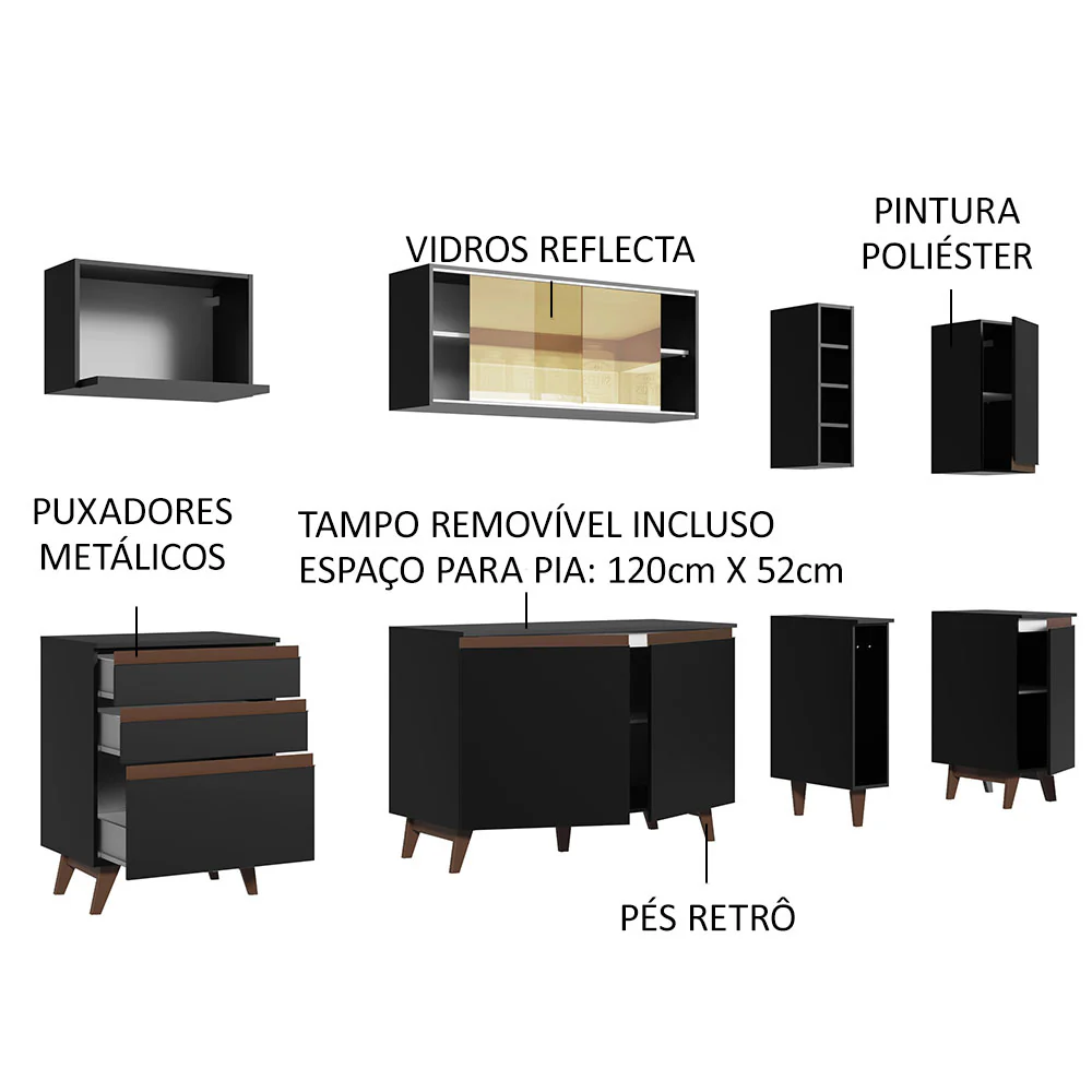 Armário de Cozinha Completa 235cm Preto Reims Madesa 01 - Image 4