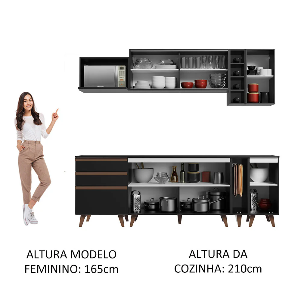 Armário de Cozinha Completa 235cm Preto Reims Madesa 01 - Image 5
