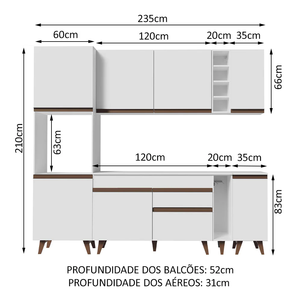 Armário de Cozinha Completa 235cm Branco Reims Madesa 02 - Image 3