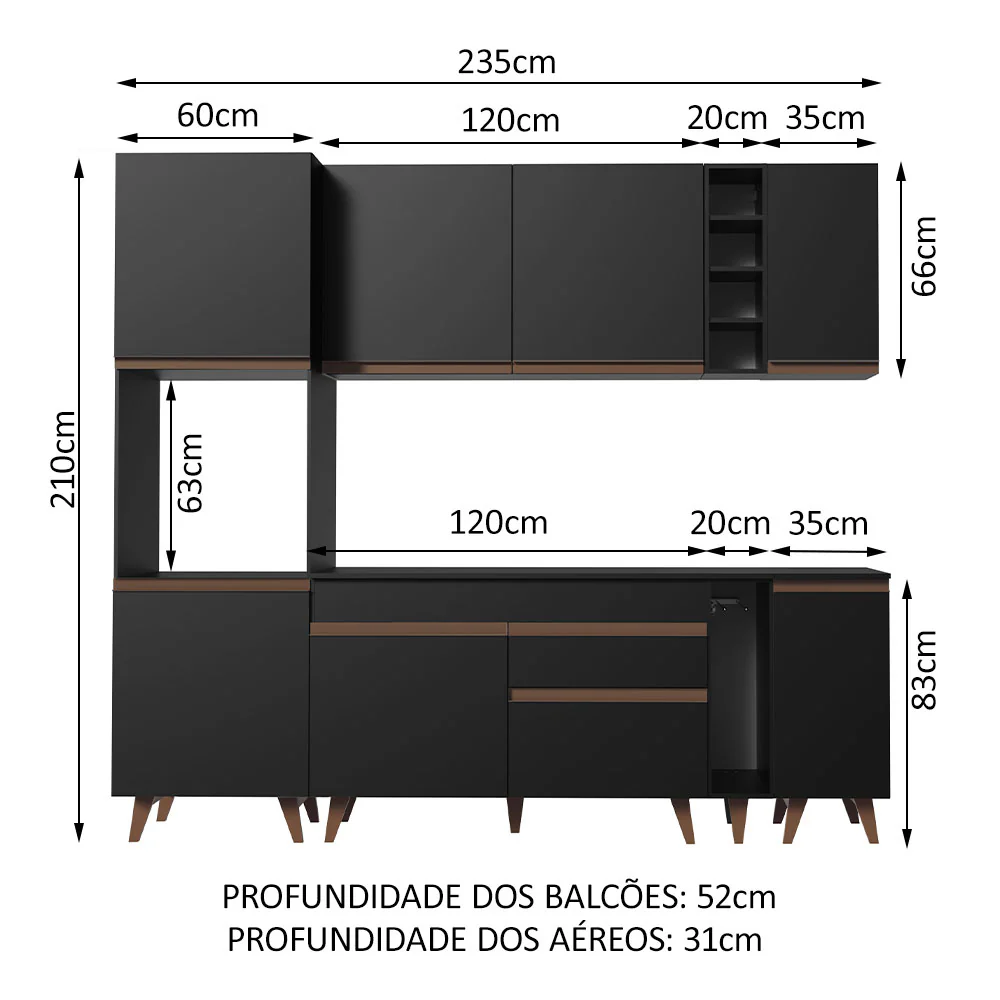 Armário de Cozinha Completa 235cm Preto Reims Madesa 02 - Image 3